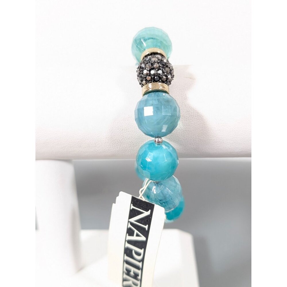 Napier‎ Teal Blue Green Faceted Bead Stretch Bracelet Chunky 7" NEW